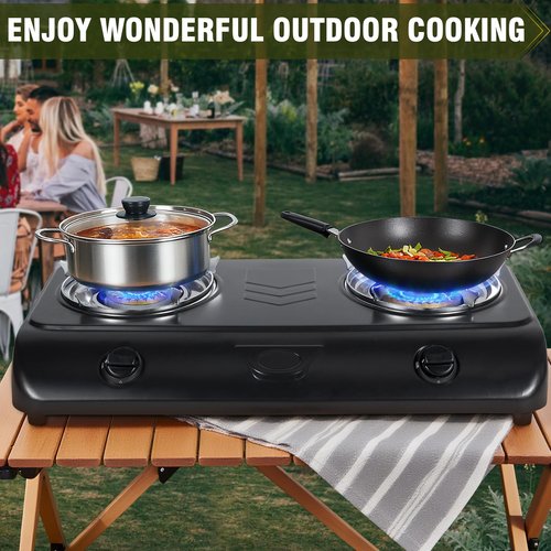 BESTFIRE Portable Outdoor Propane Stove - 9000/12000 BTU Dual Burners with Auto Ignition, Rust-Resistant Steel, Regulator & Hose, Perfect for Camping, RV, Tailgating, BBQ, Compact 28.74"×14.76"×5.51"