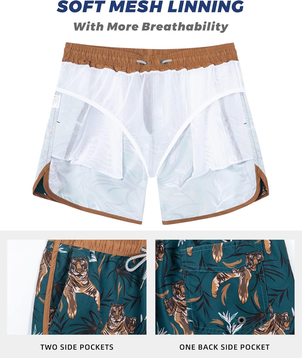 Surf Cuz Men's Swim Trunks - Vintage 80s/90s Retro Bathing Suits with Mesh Lining | 5-Inch Shorts