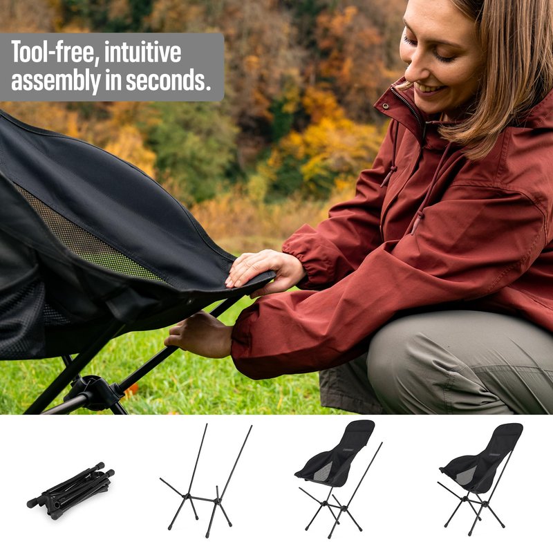 Temple Street Equipment TSE HC100 Camping Chair, 3.36lbs Lightweight Folding Chair with Cup Holder, Portable and Easy to Carry for Camping, Beach, Hiking, Urbain, Festival or Garden (Black)