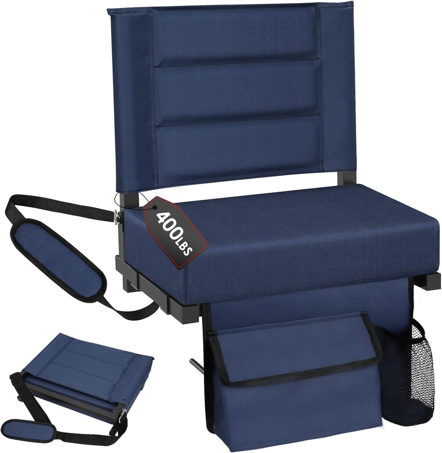 Stadium Seats - Portable Bleacher Chair with Back Support & Extra Thick Cushion | Folding Design with Storage Pocket