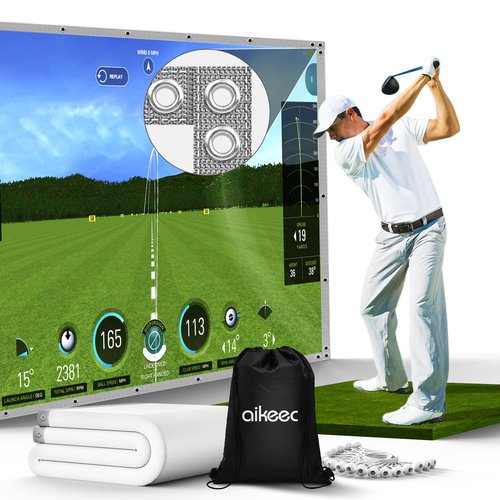 Golf Simulator Impact Screen: Ultra Clear Golf Impact Screen for Home/Indoor/Garage Swing Training - Thickened Golf Practice Net with 36pcs Grommet Holes, 7ft x 7ft
