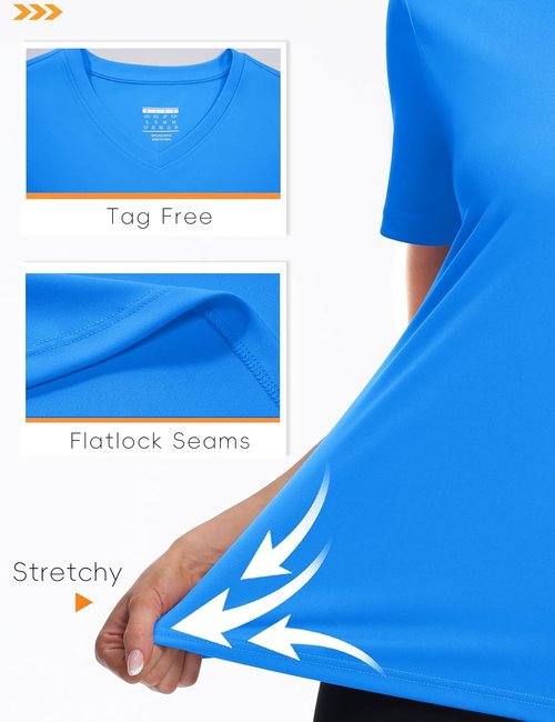 Cavva Women's Athletic V-Neck Workout Tops - Quick Dry, UPF 50+ Sun Protection, Short Sleeve