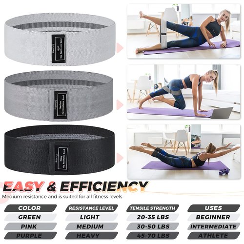 Booty Resistance Bands Set, Renoj Non Slip Hip Exercise Bands for Legs and Butt Women [3 Set]