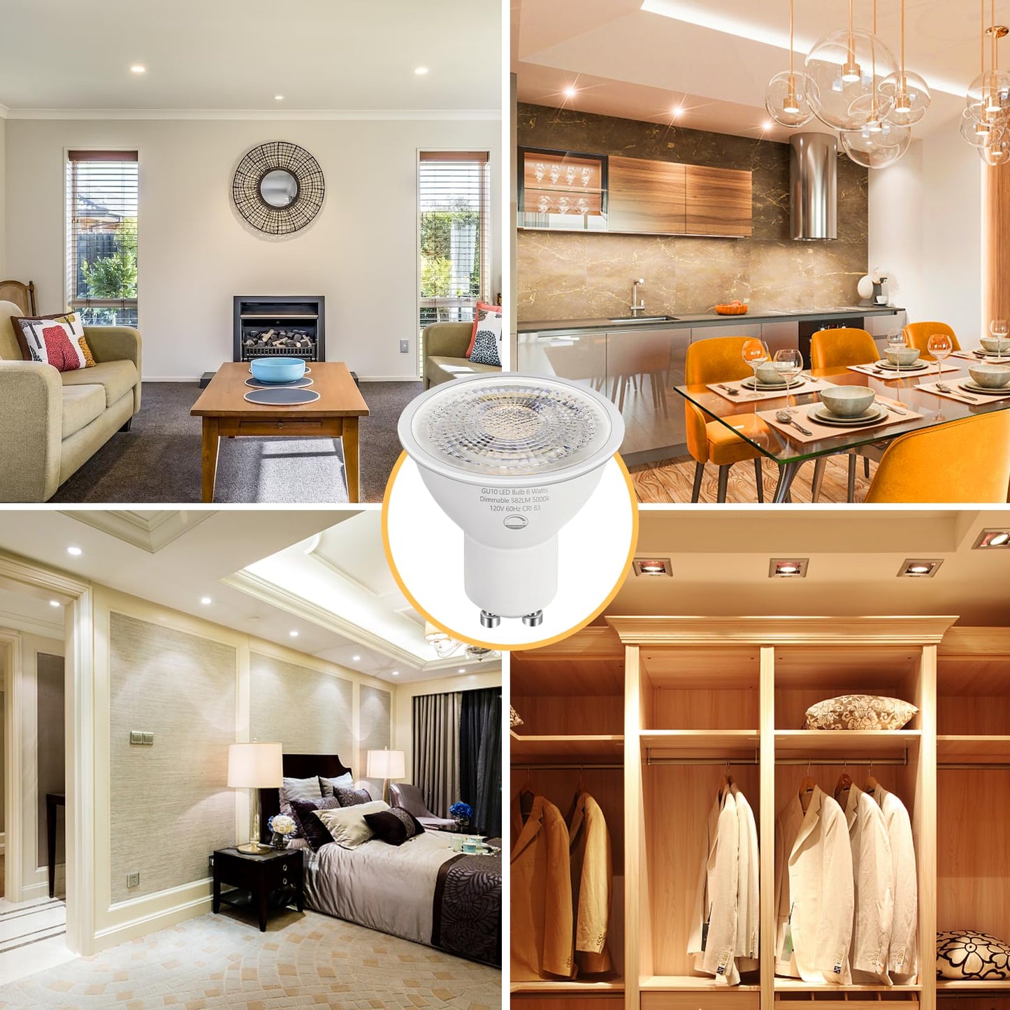 SETEN 6 Pack GU10 LED Bulbs, 6W (50W Halogen Equivalent) Dimmable 5000K Daylight, 580LM, for Track Lighting, Recessed Can Lights, Kitchen & Display Lighting