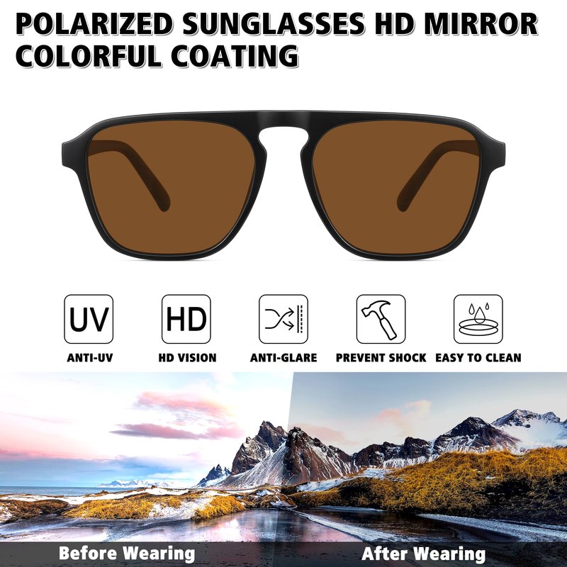 STORYCOAST Polarized Retro Aviator Sunglasses for Men Women Classic Driving Running Sports Square Aviators Sun Glasses 3Pack-Black+Green+Brown