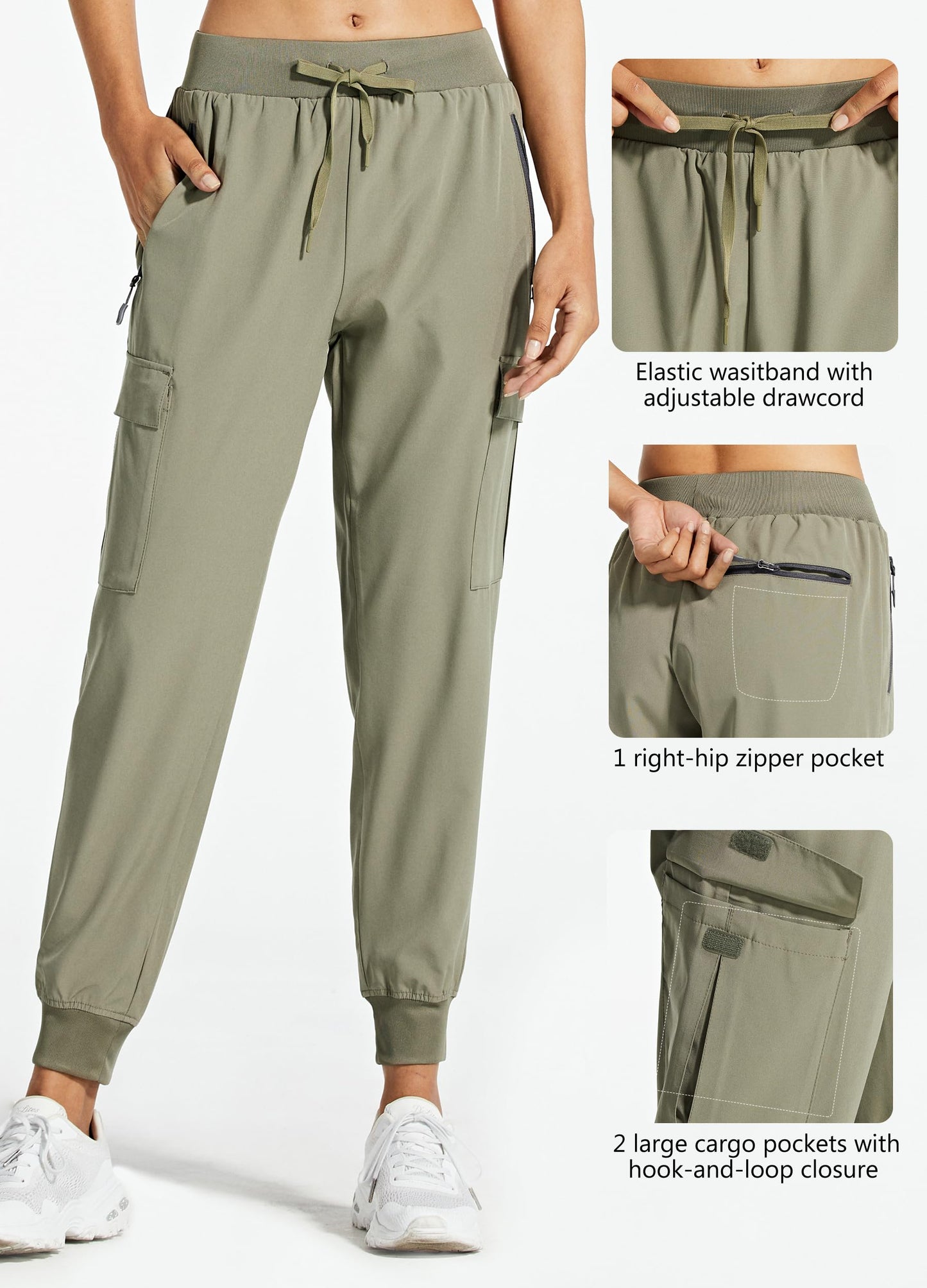 Libin Women's Hiking Cargo Pants Quick Dry Joggers Travel, Silver Sage S