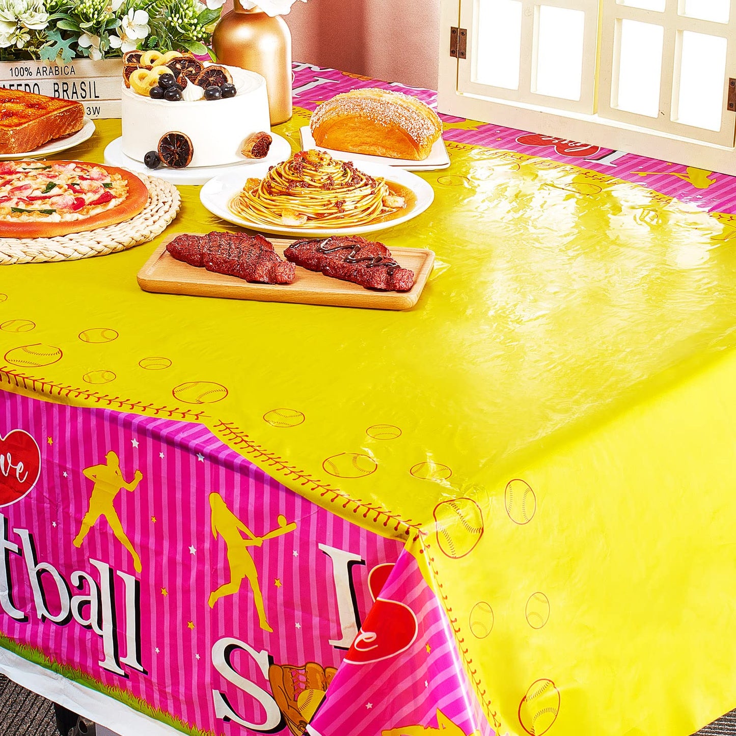 Jecery 3 Pcs Softball Tablecloth Party Decorations Softball Rectangle Plastic Outdoor Table Cloth Tablecloth Waterproof Table Covers for Sport Theme Birthday Dining Party Supplies, 51 x 86 Inches