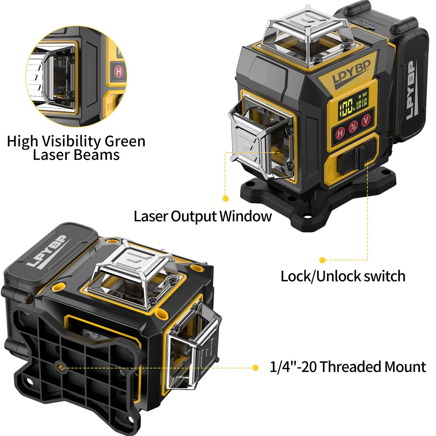 Laser Level 360 Self Leveling with Tripod, 200ft/60m working distance with vertical and horizontal lines, self-leveling mode&IP54 waterproof set