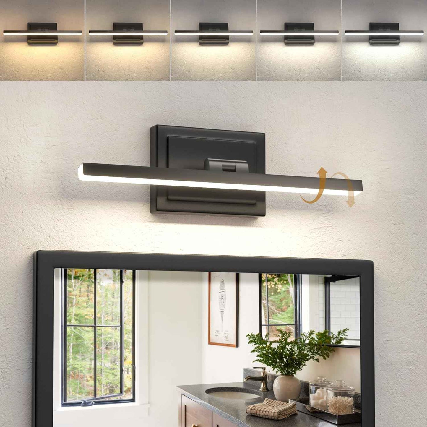 NIORSUN 24-Inch Dimmable LED Bathroom Vanity Light Fixture - Modern Black Over Mirror Lighting, 5CCT, ETL Certified