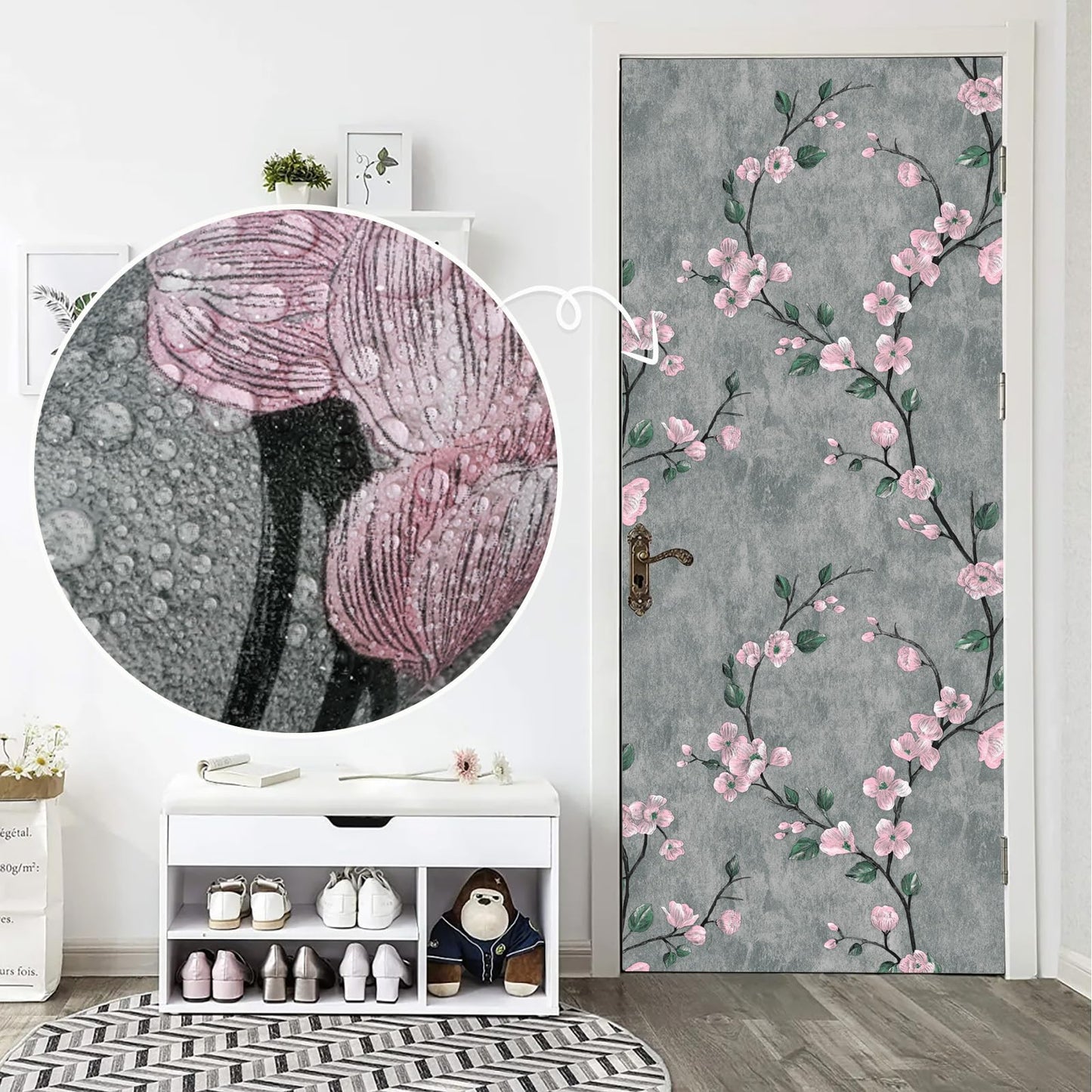 SOON AFTER 17.5"x120" Floral Peel and Stick Wallpaper Flower Tree Contact Paper Self Adhesive Removable Modern Grey Wall Paper Decorative Wall Covering Countertop Vinyl Film Roll