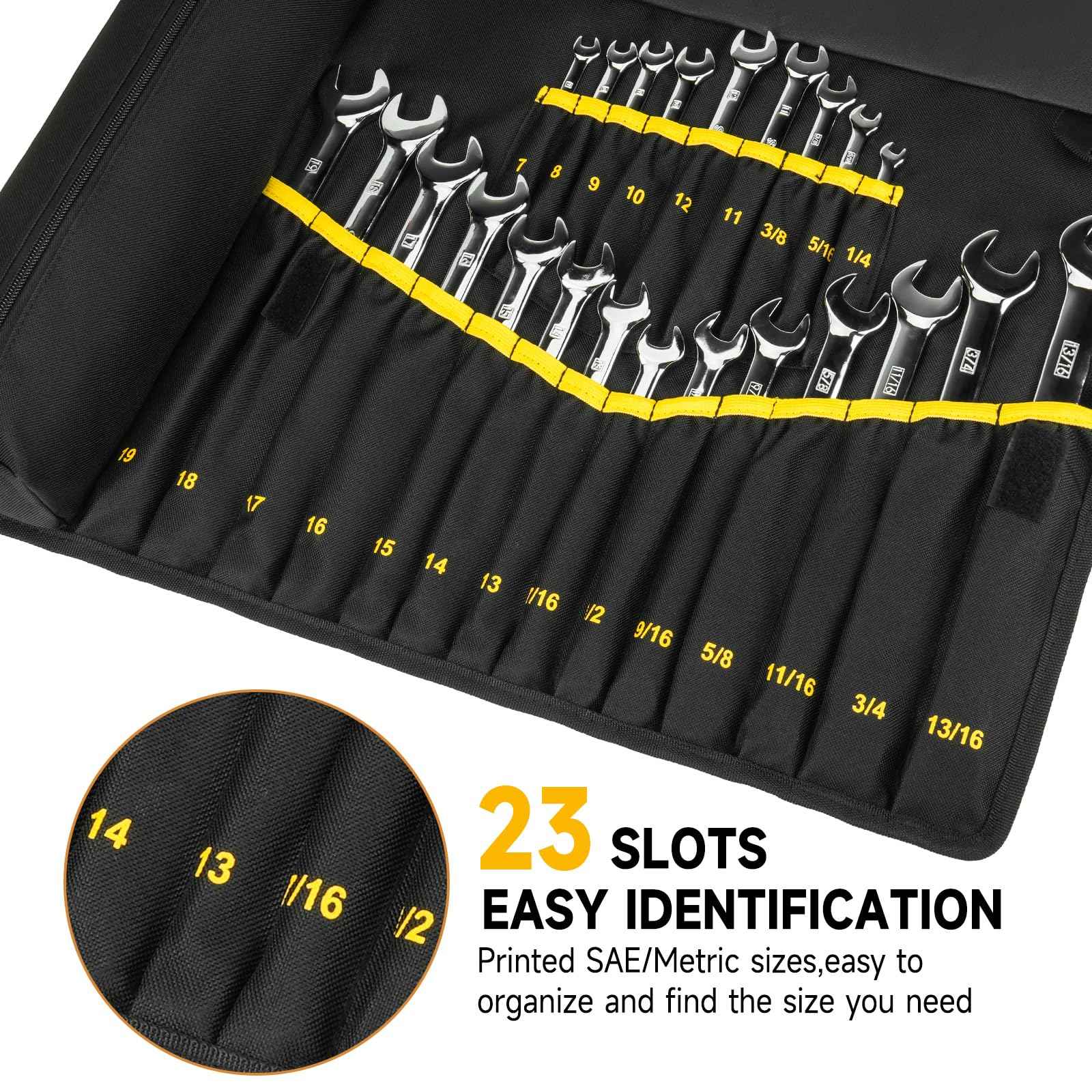 Wrench Roll Organizer (NOT for Ratcheting Wrench),Wrench Roll Up Pouch with 23+1 Pockets,Heavy Duty Tool Roll for Metric & SAE Wrenches,Large Wrench Holder Organizer Bag for Men,Mechanics(Black)
