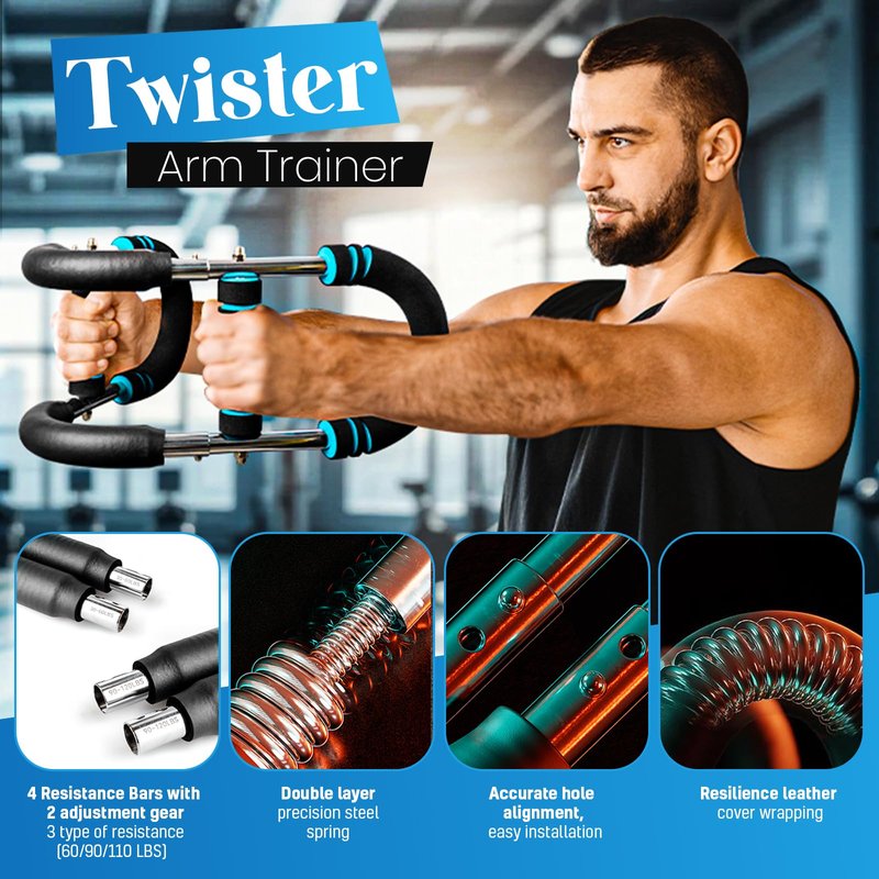 ZENTRAX Twister Arm Trainer, 60-110 lbs Adjustable Chest Workout Equipment,Twister Arm Chest Exerciser with 4 Spring & Training Poster for Men & Women with Anti-Slip Handles & Carry Bag