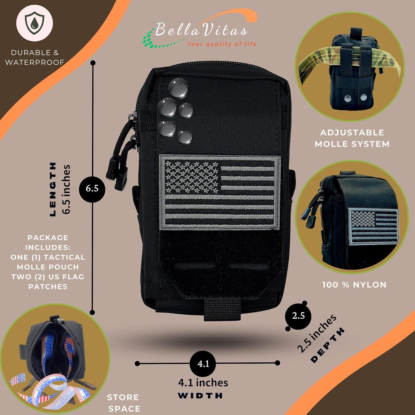 Skiennix Tactical Molle Pouch - Small EDC Utility Bag with US Flag Patch | Versatile Gadget Organizer