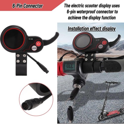 Electric Scooter Display Panel, 6 Pin Scooter LCD Display Control Panel with Speed Gear Power Mode Finger Throttle for Kugooes M4 Electric Scooter