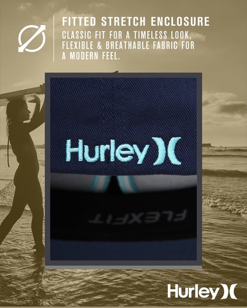 Hurley Mens Baseball Cap - Flexfit Fitted Baseball Caps for Men (Sizes: S-XL), Size Large-X-Large, Mystic Navy