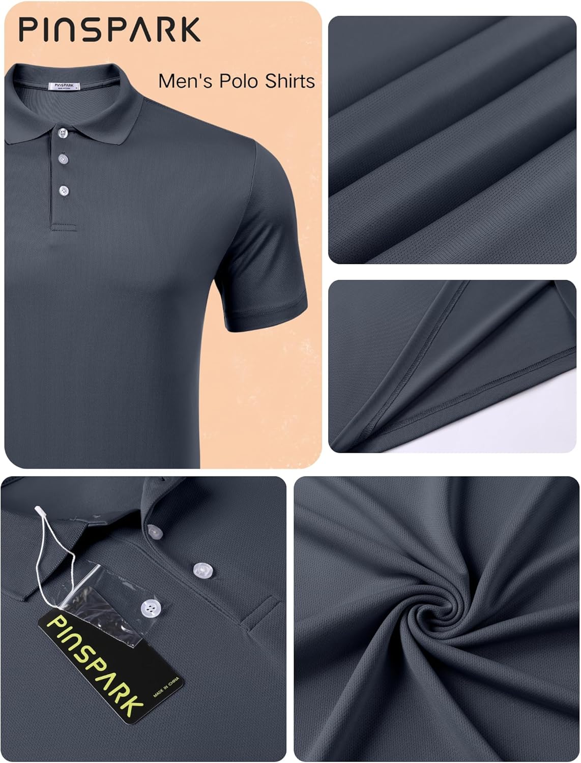 PINSPARK Golf Polo Shirt - Quick Dry Short Sleeve Collared Design for Slim Fit Summer Style