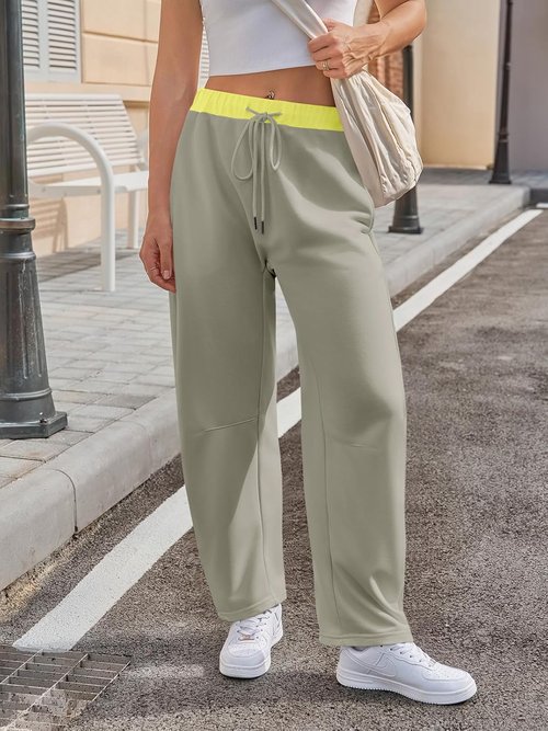 Fisoew Women's Wide Leg Sweatpants - Baggy Drawstring Joggers with Pockets | Color Block Design