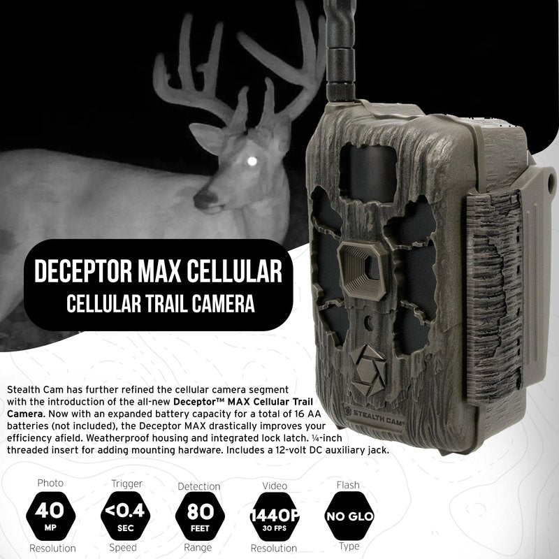 Stealth Cam 40MP Deceptor Max Cellular Trail Camera with 32GB Memory Card and Card Reader (3 Items)