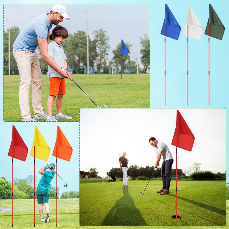 Motionchic 6 Set Golf Flag stick for Putting Green Golf Nylon Flags Pin Flags 3 Section Portable Putting Green Flagpoles for Backyard Practice Indoor Outdoor