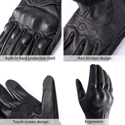 Harssidanzar Leather Motorcycle Gloves - Touchscreen Compatible for Men | GM028 Model