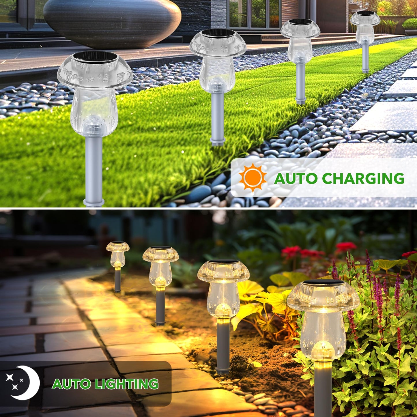 Eyrosa Solar Outdoor Lights, 8 Pack Waterproof Solar Mushroom Lights for Garden Yard Pathway Path Walkway Driveway Lawn Landscape Outside Decor（Warm White）