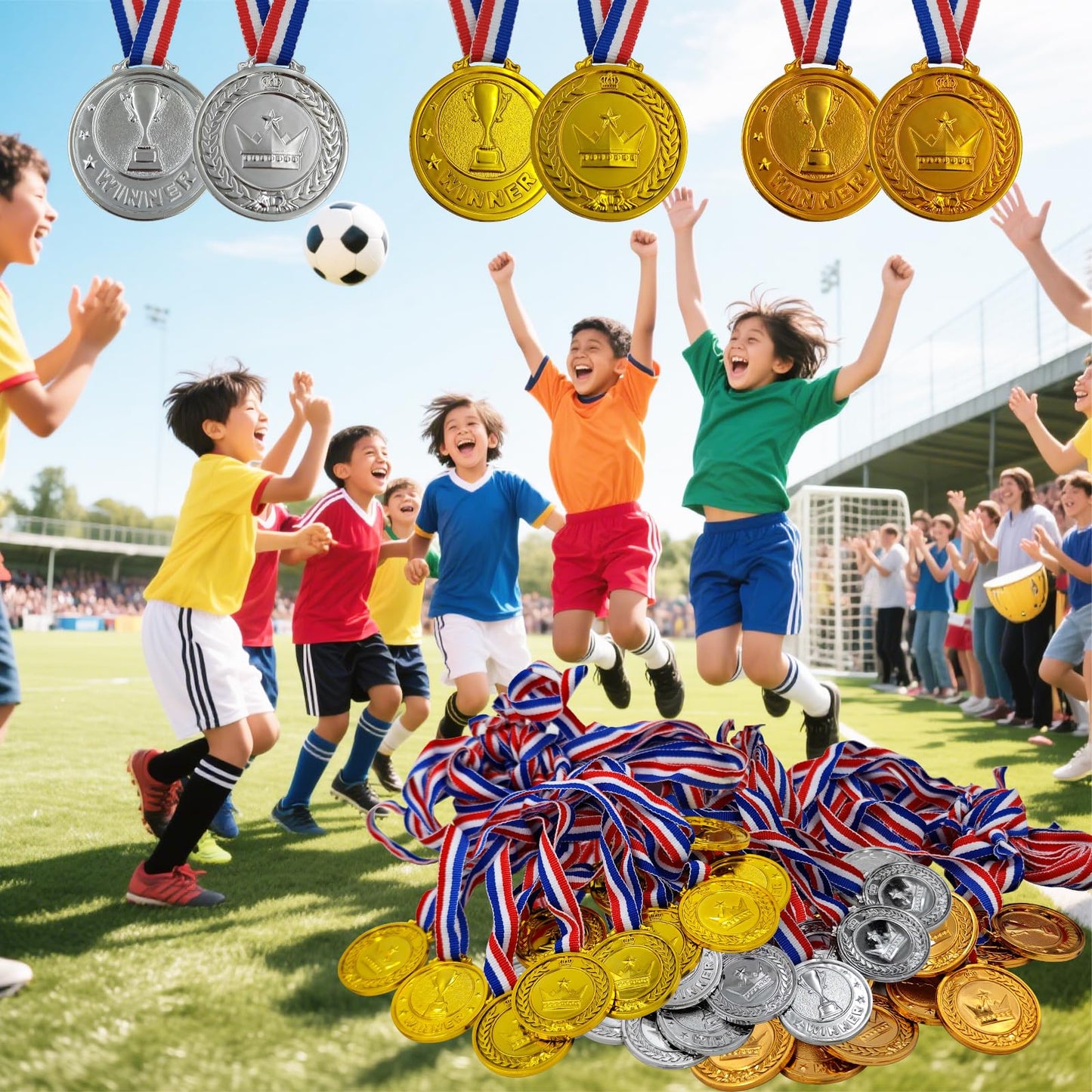 36 Pieces Plastic Gold Silver Bronze Winner Medals for Kids for Award, Olympic Trophy Medals for Kids Games Competitions, Gifts, Sports Party Favors and Decorations