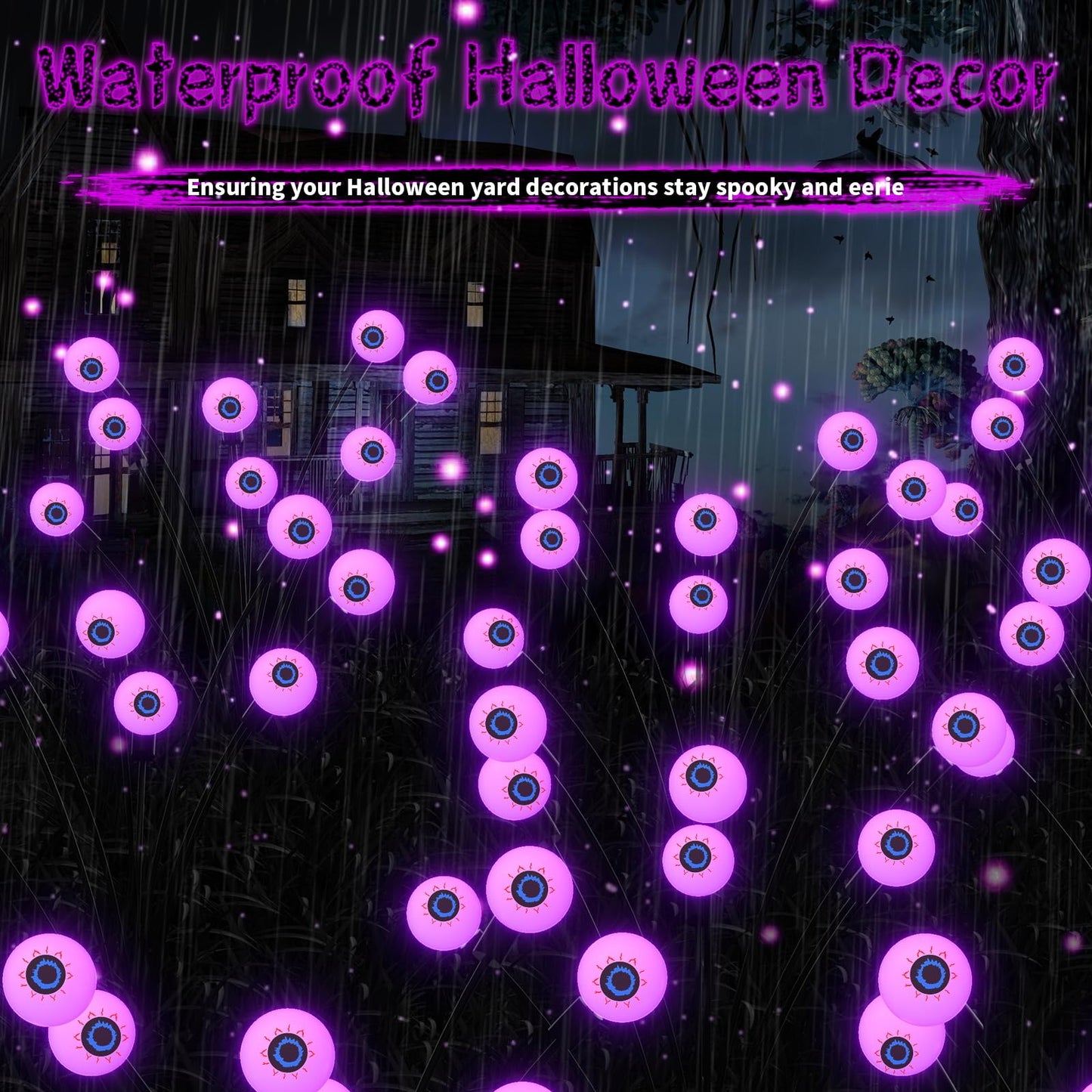 Outdoor Scary Eyeball Solar Garden Lights, 16 LED Swaying Decor, Waterproof Purple Halloween Lights for Yard & Lawn