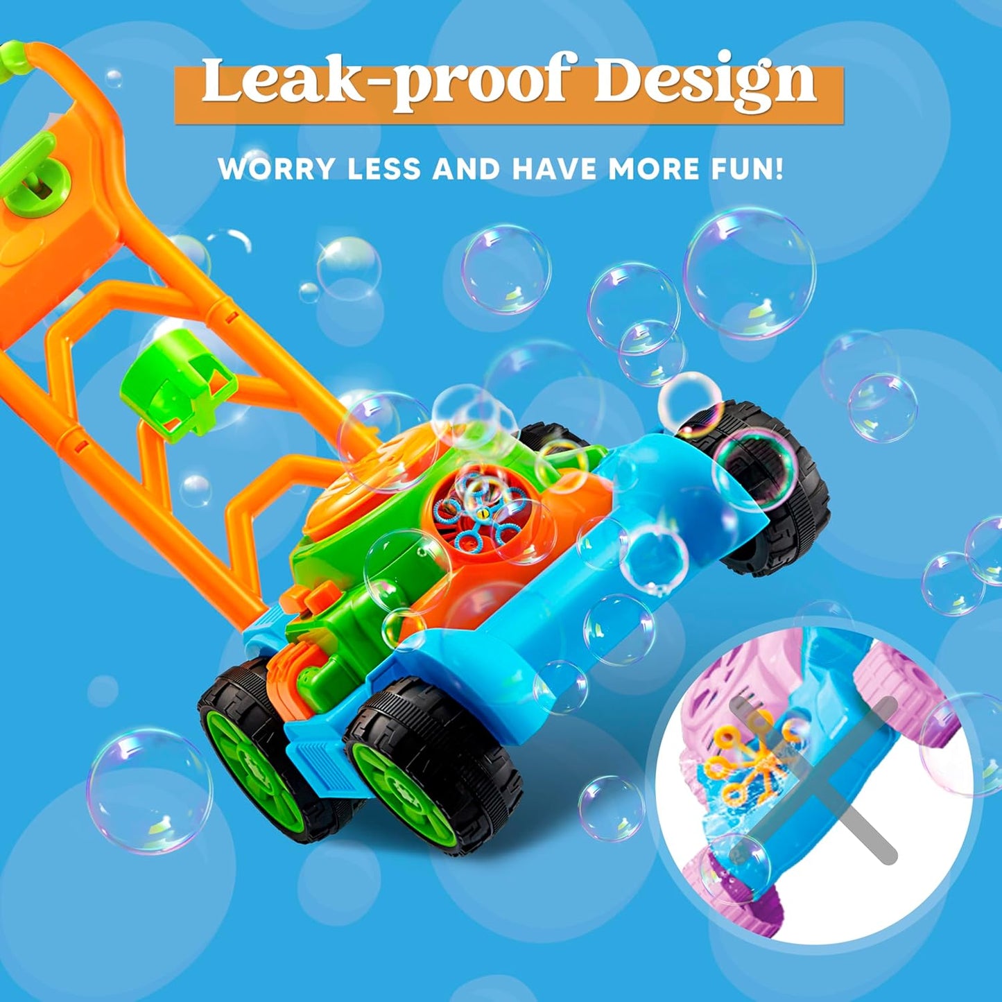 SLOOSH Bubble Lawn Mower - Spill-Proof Bubble Machine for Toddler Gardening Play | Blue, Ages 1-3
