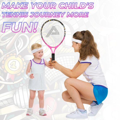 AMA SPORT Kids Tennis Racket for Junior Toddlers Starter Kit 17-25" for Girl Pink and Boy Yellow with 420D Nylon Shoulder Strap Bag, Graffiti Pink 17"