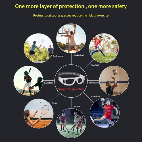 SooGree Men Women Basketball Football Goggles Racquetball Safety Training Goggles Anti Shock Collision Glasses Lens Replaceable (Transparent Frame White Nose Pads)