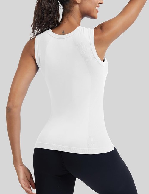 MathCat Women's Seamless Workout Tank Top - Built-In Bra & Sleeveless Design for Daily Wear | White