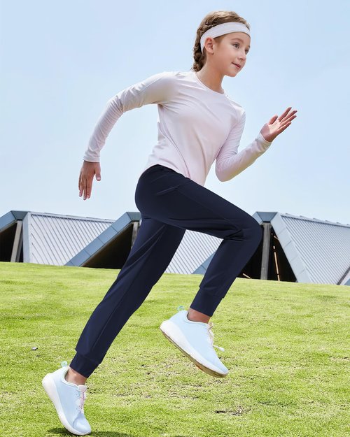 HASMES Girls Joggers Kids Athletic Pants with Pockets Active Pants for Running Yoga Dance Activewear Navy