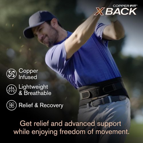 Copper Fit X-Back Brace - Adjustable Lumbar Support for Lower Back Pain Relief | Small/Medium