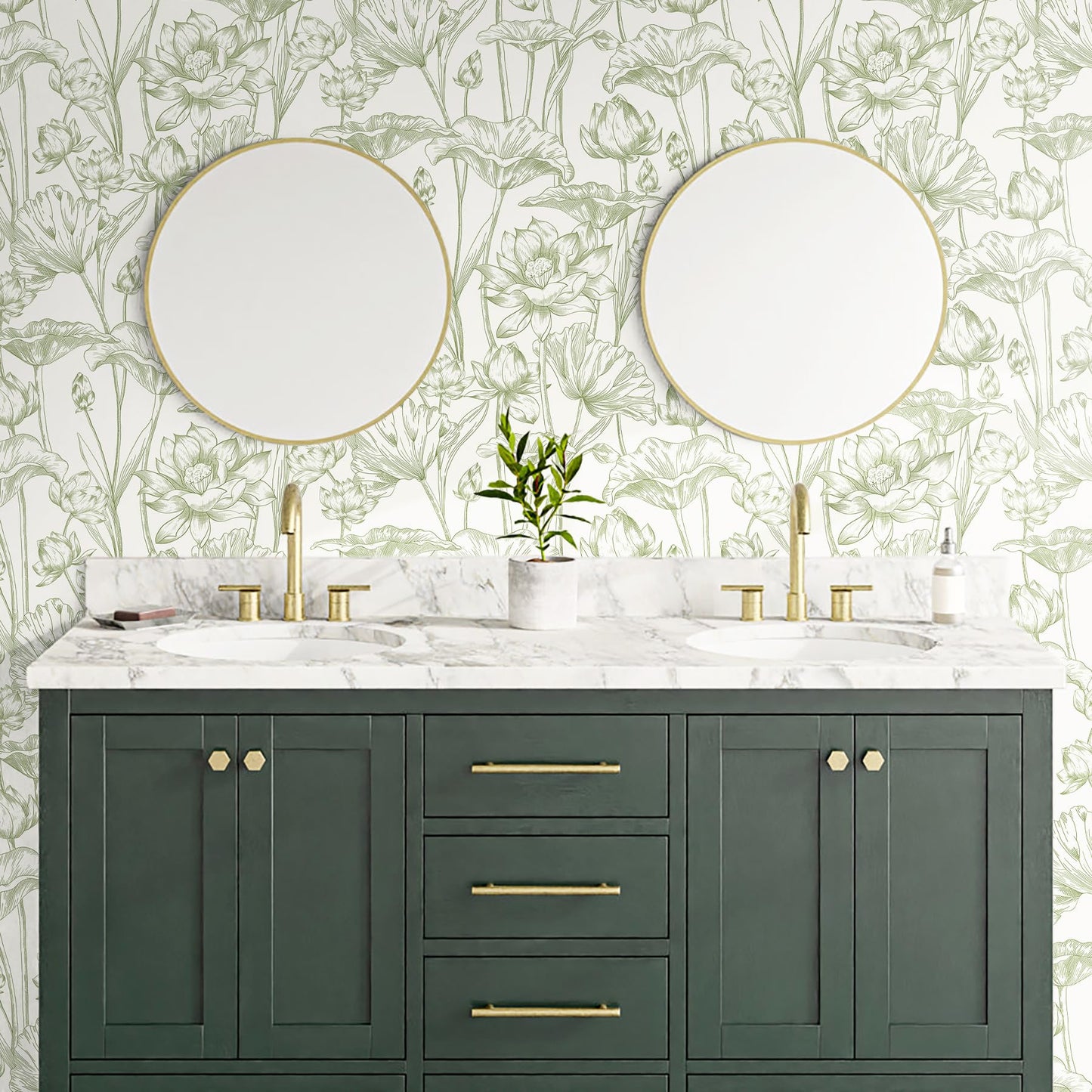 Vinjiasin Peel and Stick Wallpaper Green Floral Contact Paper Boho Modern Lotus Wall Paper for Bedroom Bathroom Living Room Self Adhesive Removable Flower Leaf 17.3"x 78.7"