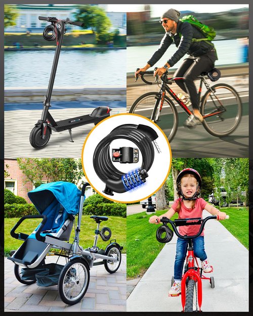 Gyroshoes Bike Cable Locks, Advanced 5-Digit Resettable Combo Bike Lock for Enhanced Anti-Theft Protection, Scooter Lock with Mounting Bracket Suitable for Bicycles and Scooters, Black
