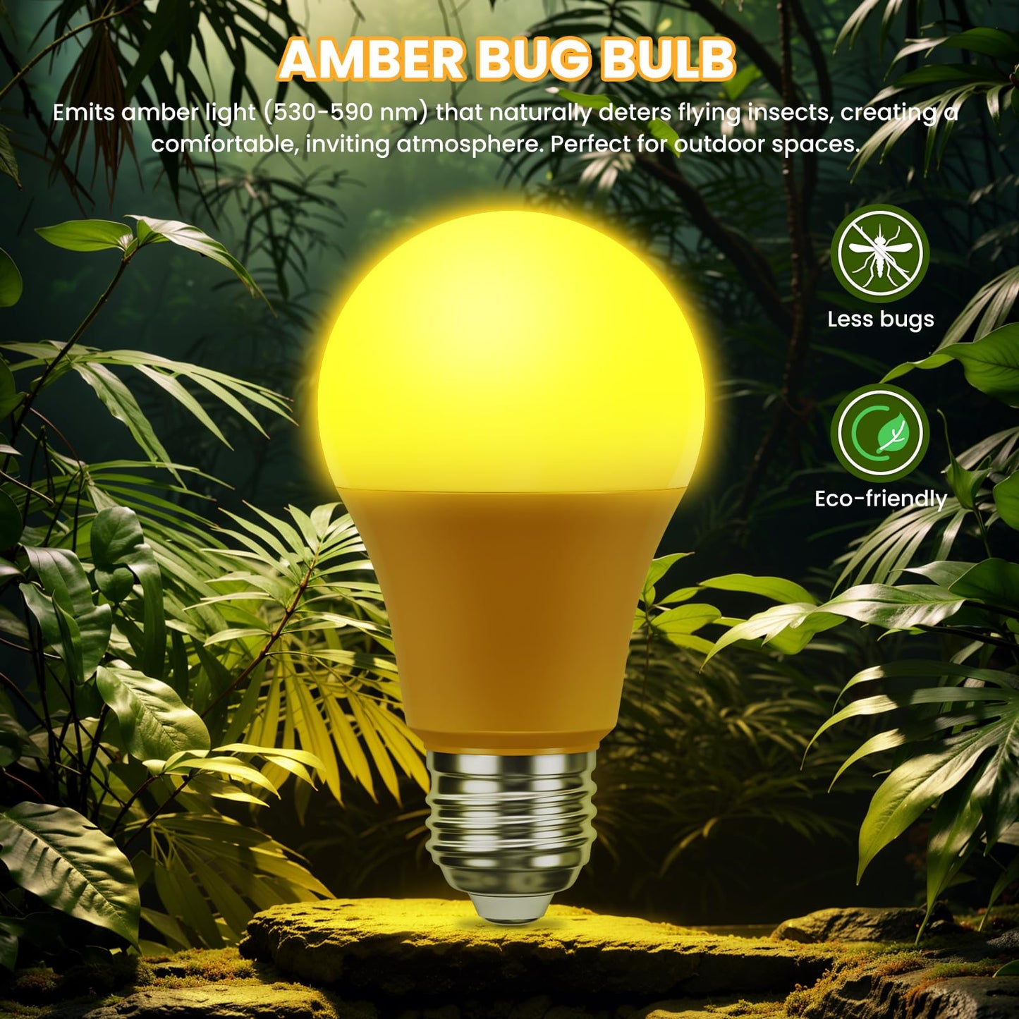 Roche Jaune Bug Light Bulbs, Yellow Bug Lights for Outside, A19 9W Equivalent 60W, 2000K Amber Porch Light Bulb, E26 Base, Not-Dimmable, Perfect for Patio, Deck, Backyard, 2 Pack