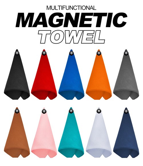 2-Pack Magnetic Golf Towel with Clip, Soft Microfiber Waffle Design - Industrial Strength Magnet for Strong Hold to Golf Bags, Carts & Clubs - Black