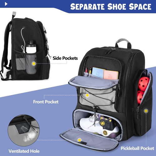 GOBUROS Pickleball Bag for 4 Paddles with Shoe Compartment, Pickleball Backpack with Fence Hook for Pickleball Accessories, Pickleball Bags for Men and Women, Bag Only, Gray