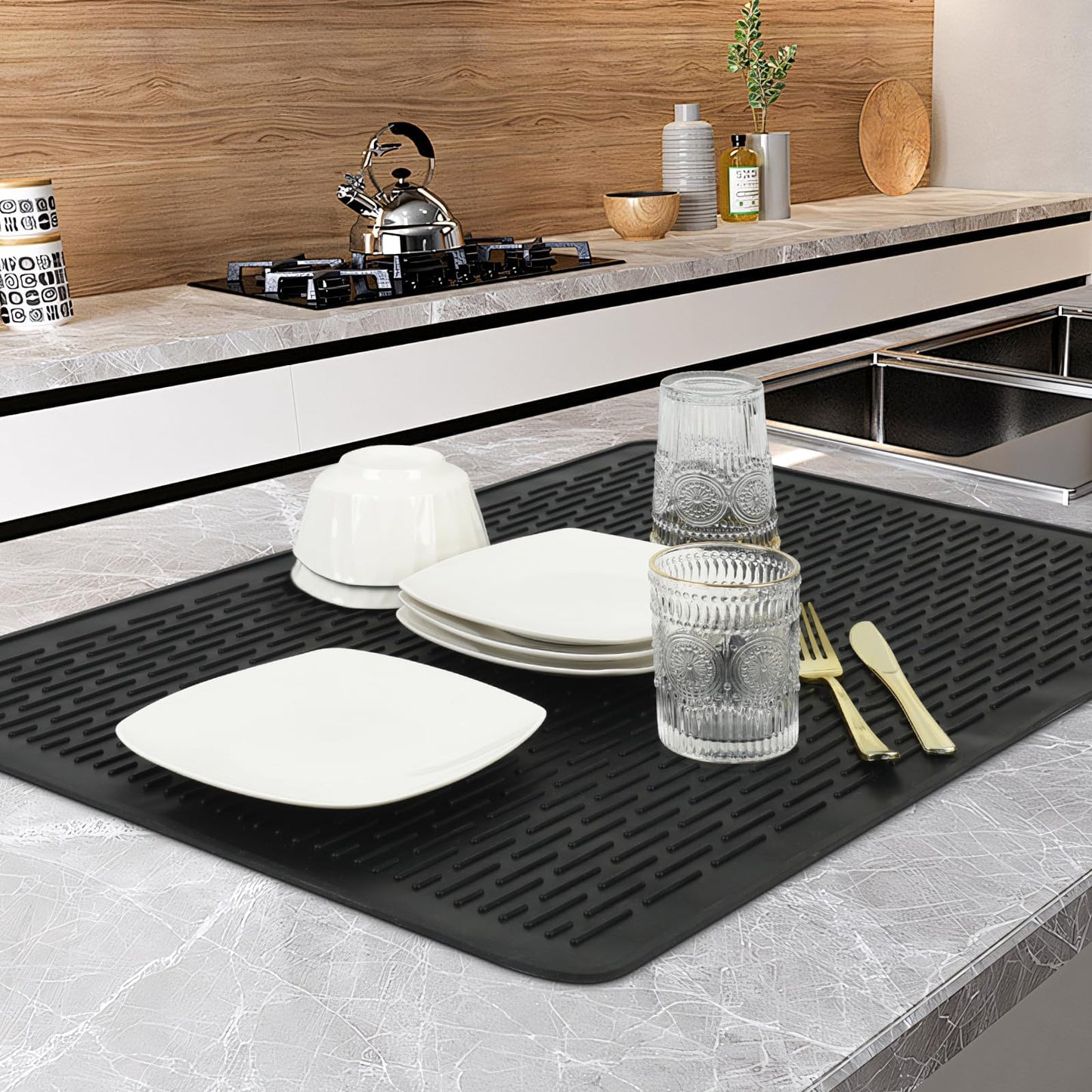 Stove Top Covers for Electric Stove - Silicone Stove Cover Mat - 28 x 20 Ceramic Stove Guard Stove top Protector, Heat Resistant Cooktop Cover, Dish Drying Mats for Kitchen, Black