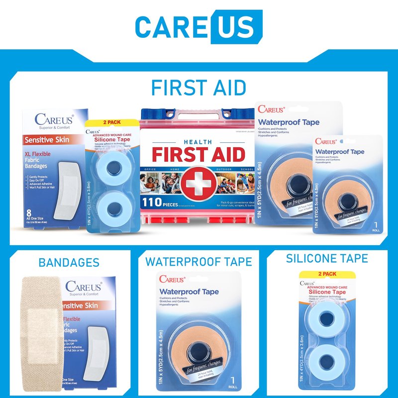 CareUs Silicone Adhesive Bandages for Sensitive Skin, 1.6x4 Inch 32 Count Large Flexible Fabric Latex Free Hypoallergenic Breathable Bandages for Adhesive Allergy Wounds