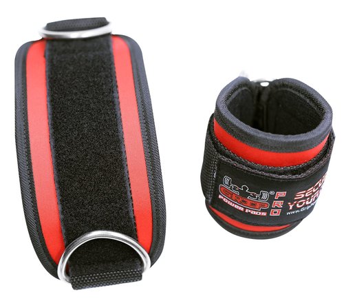 Grip Power Pads Red Pair Ankle Straps for Cable Machines Double D-Ring Adjustable Neoprene Premium Cuffs to Enhance Legs Abs & Glutes for Men & Women