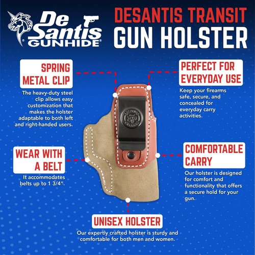 DeSantis Transit IWB Gun Holster- P365 Holster, Concealed Carry, Leather Holster IWB for Pistols, Fits the SIG P365, P365 SAS, P365X w/ ROMEO ZERO, Springfield Hellcat, Hellcat OSP - Ambidextrous, Tan