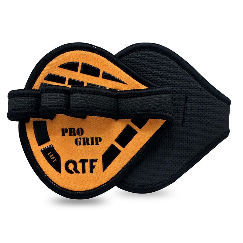 QTF Gym Grips Pads - Neoprene Gloves Gym Palm Protector Weight Lifting Grips Replacement of Workout Gloves Men and Women - Lifting Grip Pads for Weightlifting, Calisthenics & Pull Ups. (Black-Orange)
