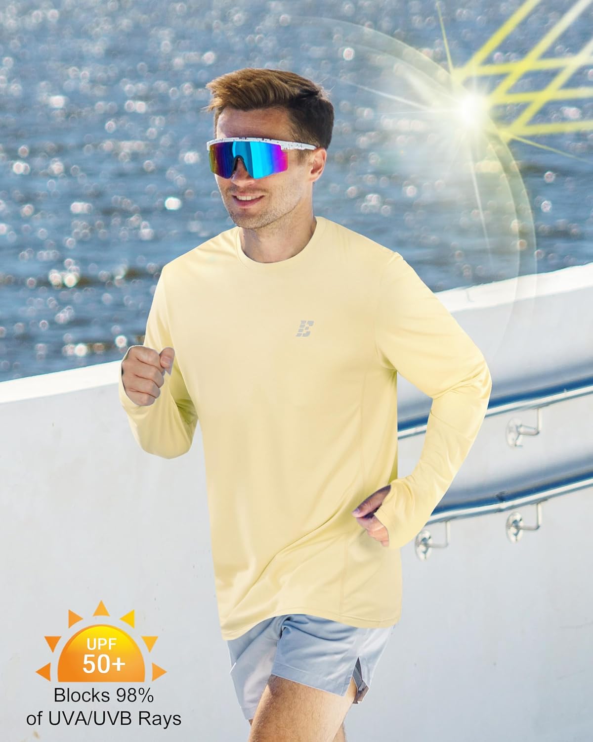 Skiennix Men's UPF 50+ Sun Protection Shirt - UV Long Sleeve Rash Guard for Hiking & Fishing
