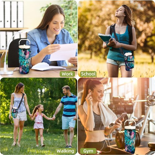icolor Water Bottle Carrier Bag For Stanley IceFlow Flip Straw Tumbler 30oz YETI/Stanley IceFlow Mug Carrying Holder Neoprene Sleeve Stanley Cup Accessories Pouch Crossbody Sling for Travel Fitness