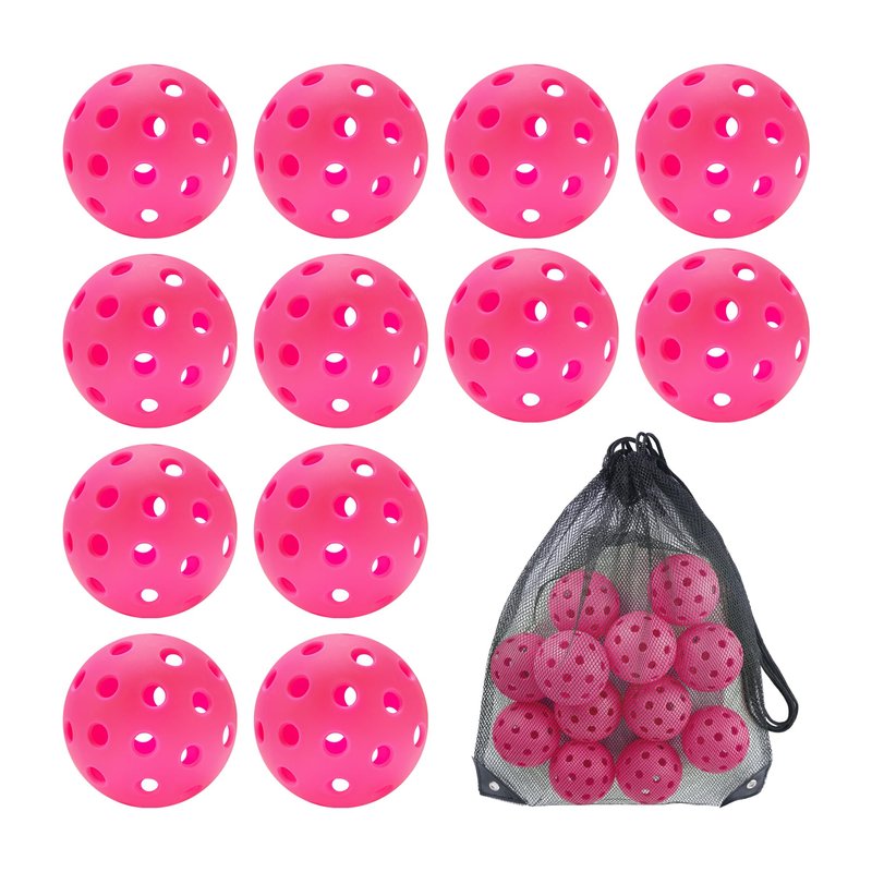 Sukeen Outdoor Pickleball Balls with Mesh Bag, 40 Holes Pickleballs Outdoor, High Bounce Pickle Balls for All Style Pickleball Paddles, Perfect Balanced Pickle Ball Rose Red 12 Pack