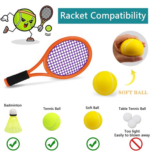 Nileatry Kid Tennis Racket with Bag,Plastic Racquet Include 2 Foam Ball,2 Tennis Ball,4 Badminton for Children,Toddler Outdoor/Indoor Sport Play (Dark Orange&Green)