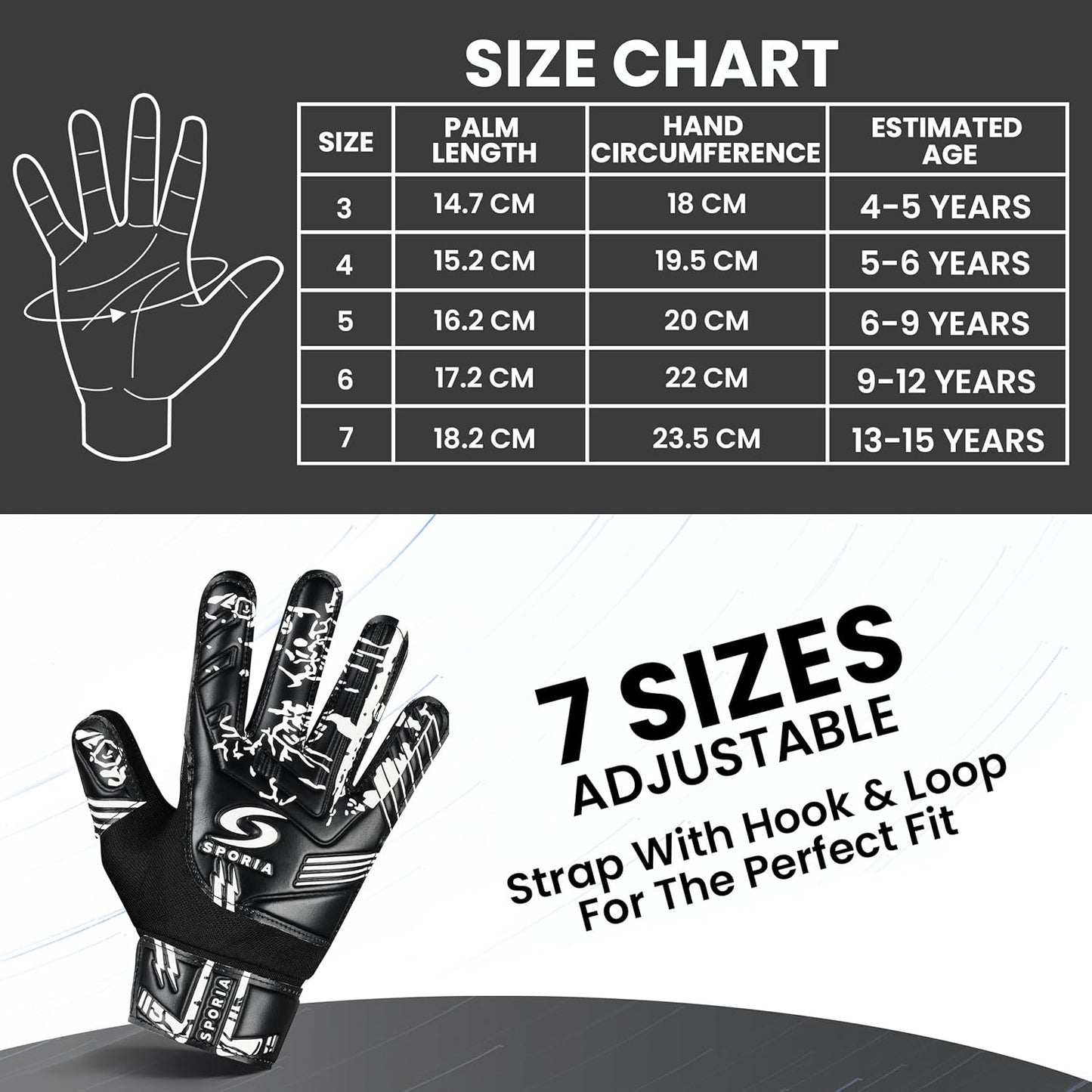 SPORIA Youth Goalie Gloves - Double Wrist Protection | Non-Slip Latex Soccer Gloves for Kids