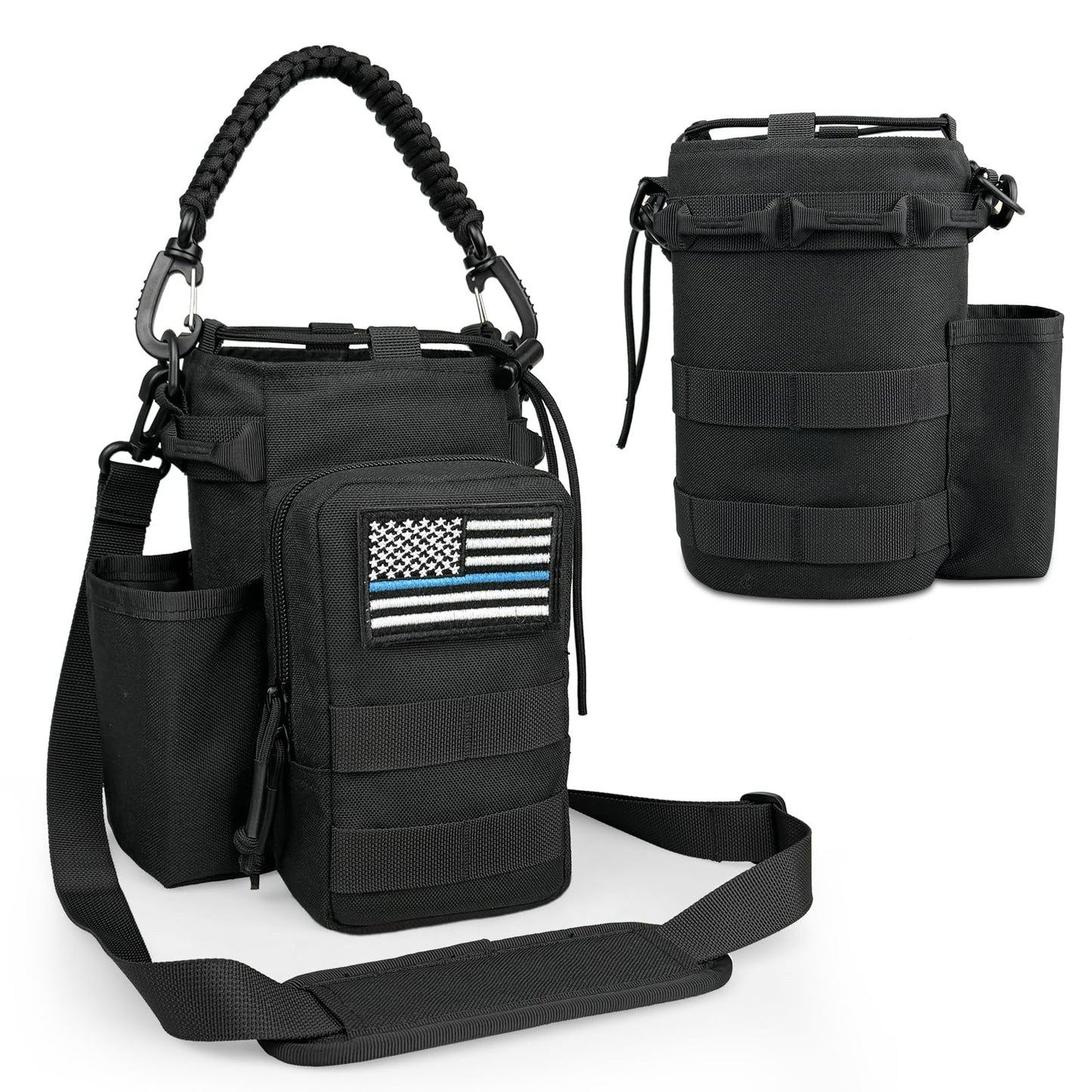 COOLYARD Water Bottle Holder with Strap Crossbody Sling Carrier Bag with Phone Pocket Molle Tactical Pouch for Walking Hiking Camping Gym Black