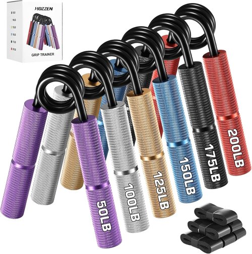 Hozzen Grip Strength Trainer - 6 Pack Hand Grip Set (50-350LB) | No-Slip Forearm Strengthener for Exercise & Recovery